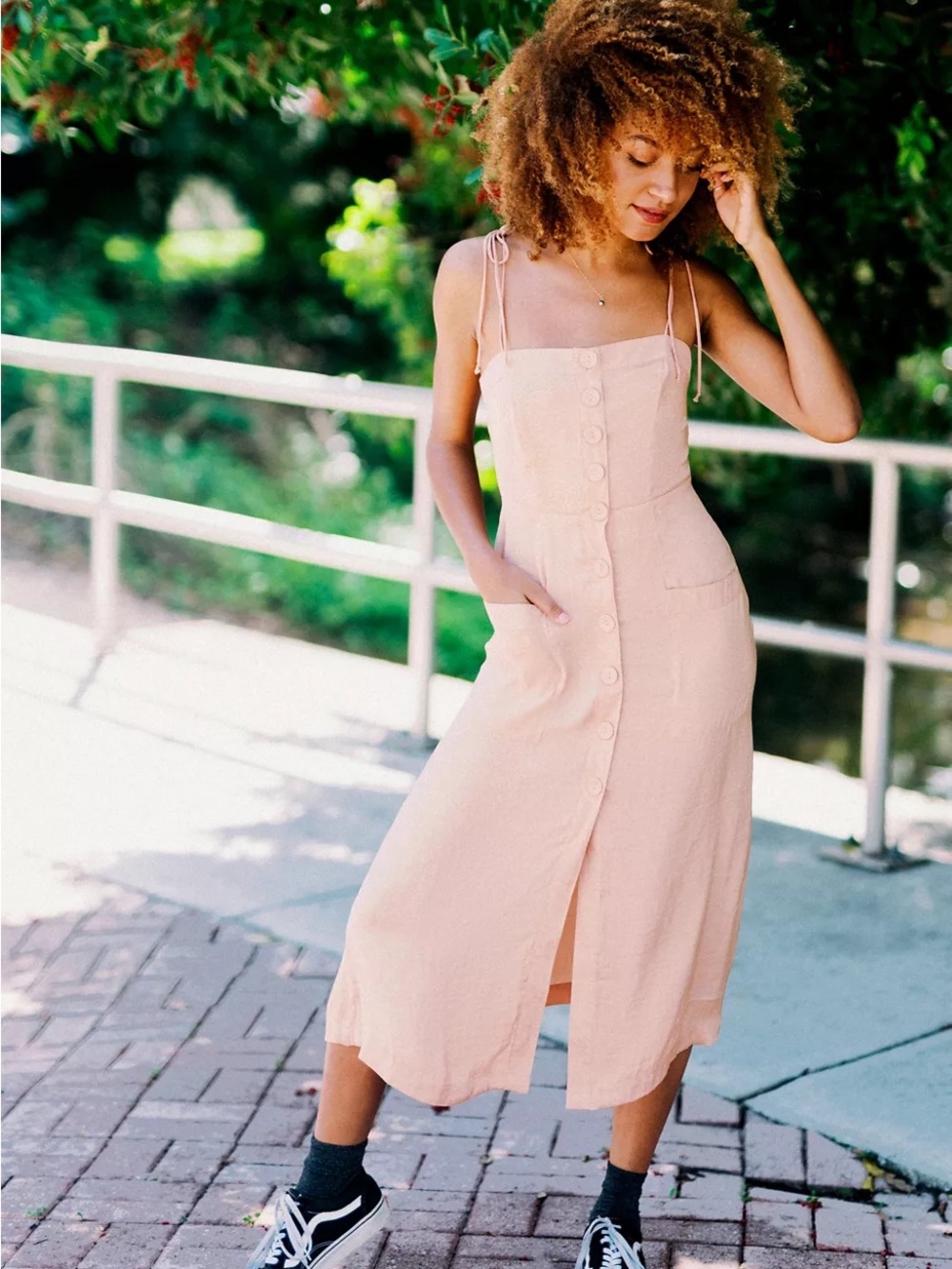 Urban outfitters Button-Front Midi slip Dress L large